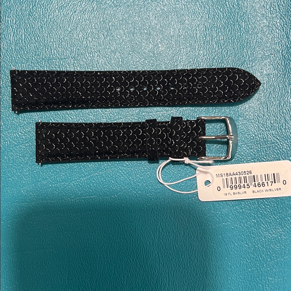 NWT 18mm Michele Black/Silver Leather Watch Band